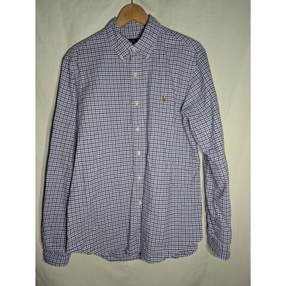 Ralph Lauren Mens Checked Button Down Sz Large purple blue Embroidered Pony Logo - Picture 1 of 8